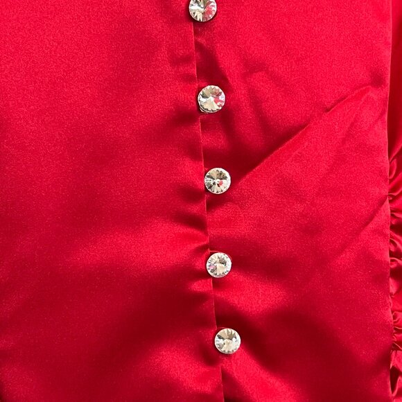 Vintage J.R.NITES Red Satin Blouse 14W Plus Size Evening Top Crystal Button - Picture 4 of 11